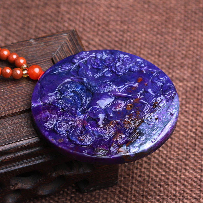 老冯记精选天然舒俱来狐狸圆牌挂件收藏好物