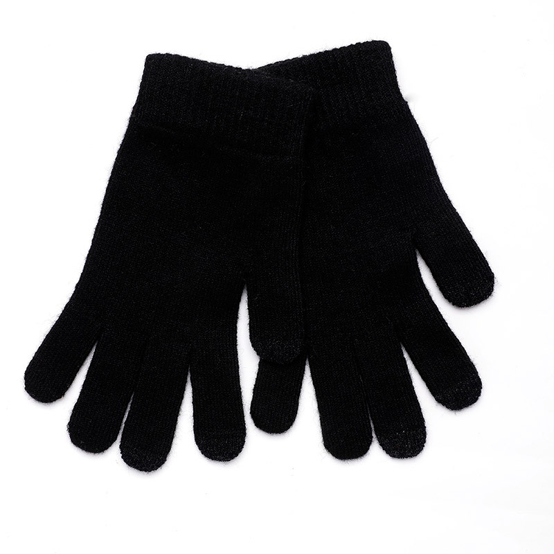 (2对4只)羊毛混纺男女同款可触屏手套·五指(黑色+浅灰色)