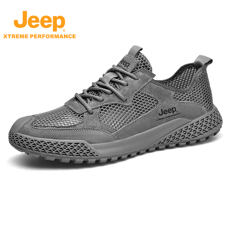jeep男鞋新款夏季薄款休闲网鞋透气防臭P321091241-1·灰色（皮鞋码）