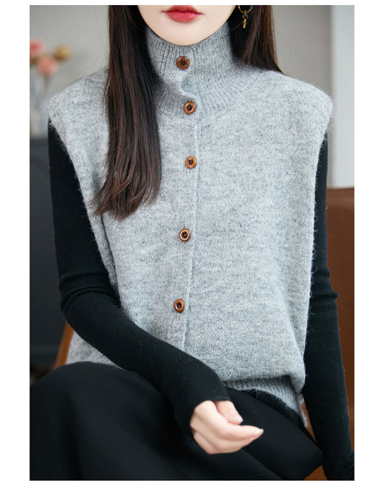 新款安迪绒高领开扣外搭叠穿气质百搭背心马甲·深灰