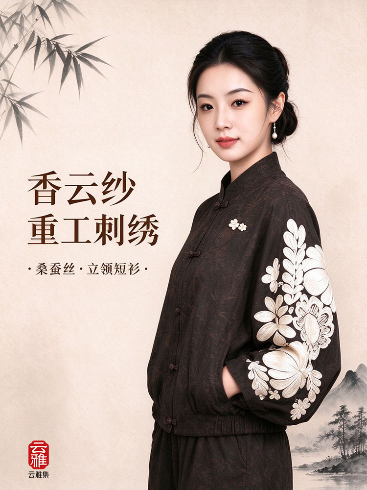 锦纯桑蚕丝香云纱刺绣外套JCYJ20260338·咖色