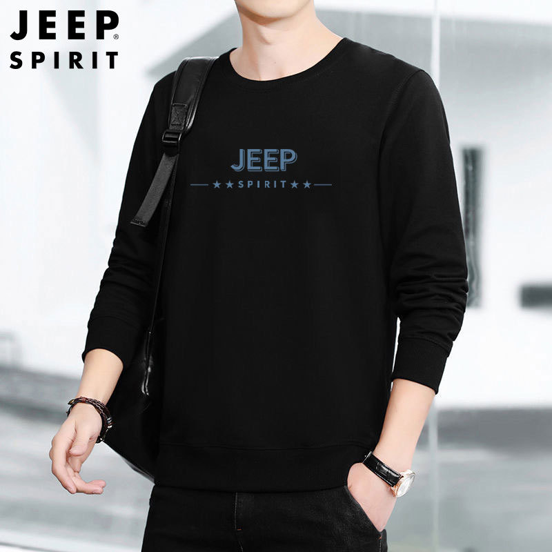 JEEP SPIRIT新款男套头卫衣圆领宽松弹力透气大码运动卫衣JPCS868B·黑色