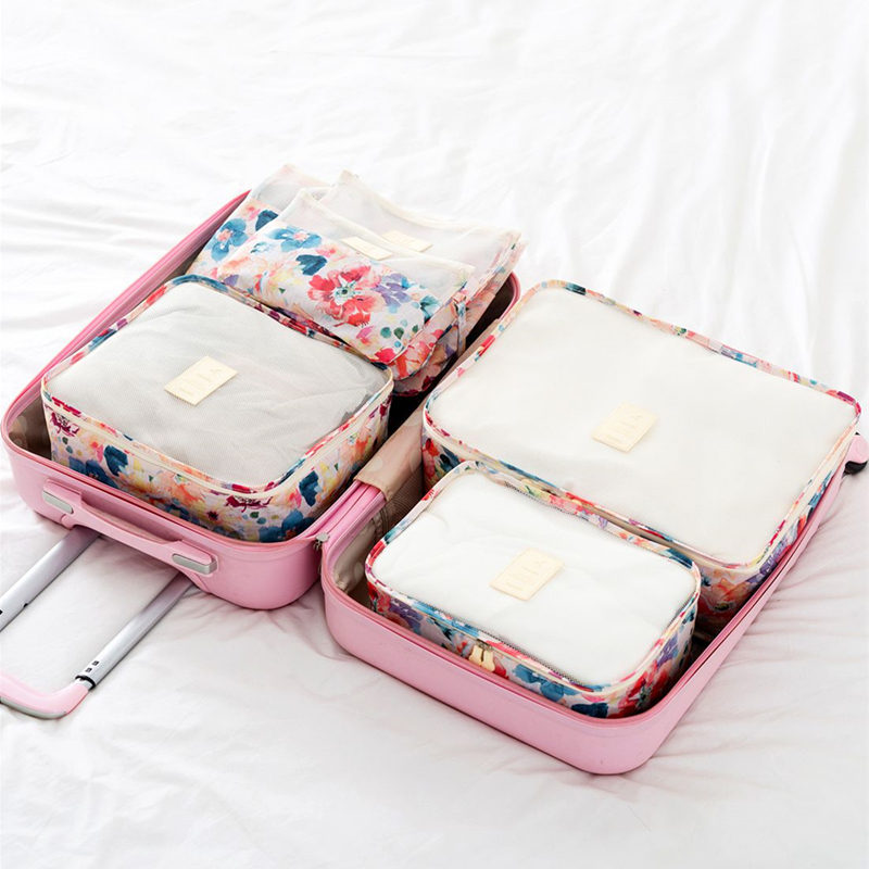 [JM]旅行衣物收纳整理包6件套 花之春·粉色
