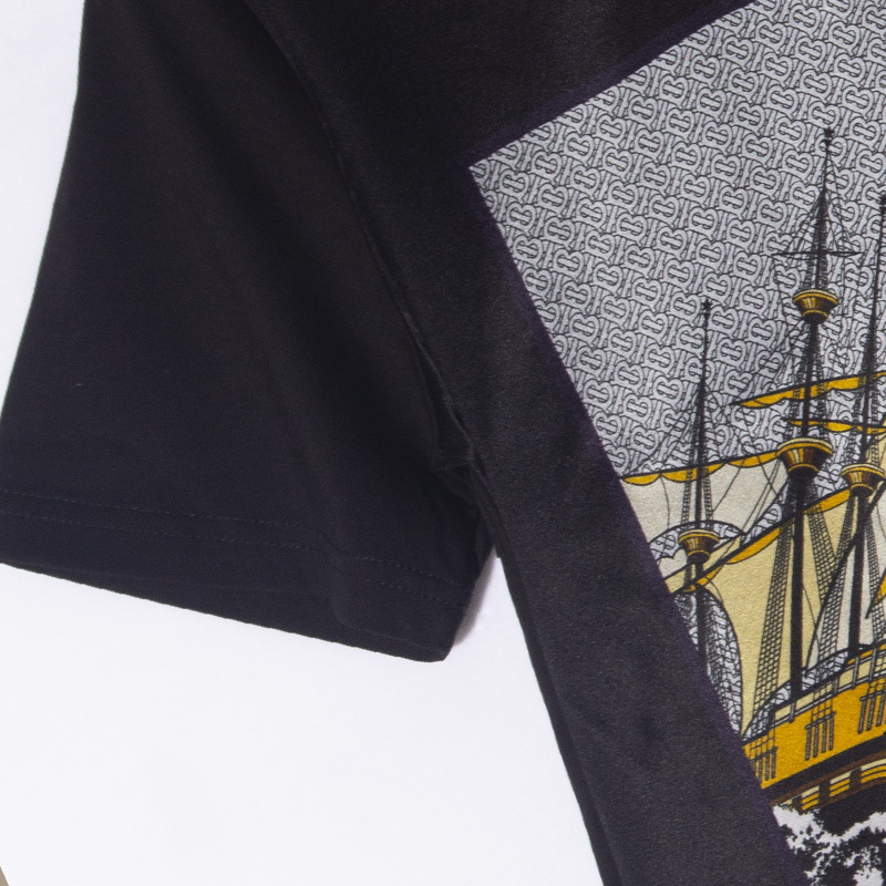 丁摩 真丝纯棉短袖T恤半袖打底短袖上衣XJ01·帆船黑色