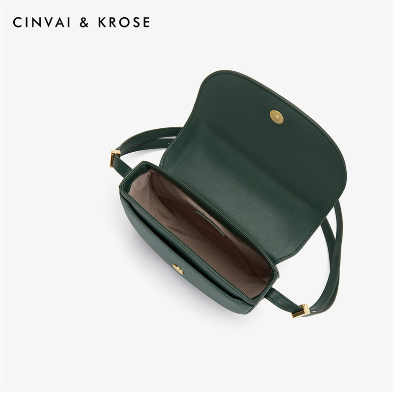 CinvaiKrose 牛皮马鞍包女包包新款腋下包流行斜挎包单肩包B6318·墨绿色