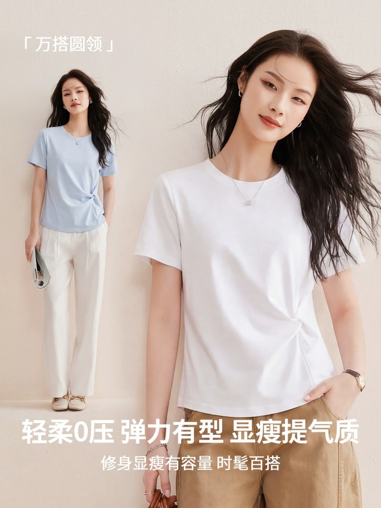 【80S丝光长绒棉】修娴修身扭结T恤W27·白色