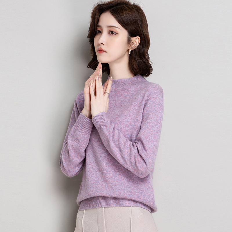 玉露浓 纯山羊绒半高领套头羊绒衫·深紫色
