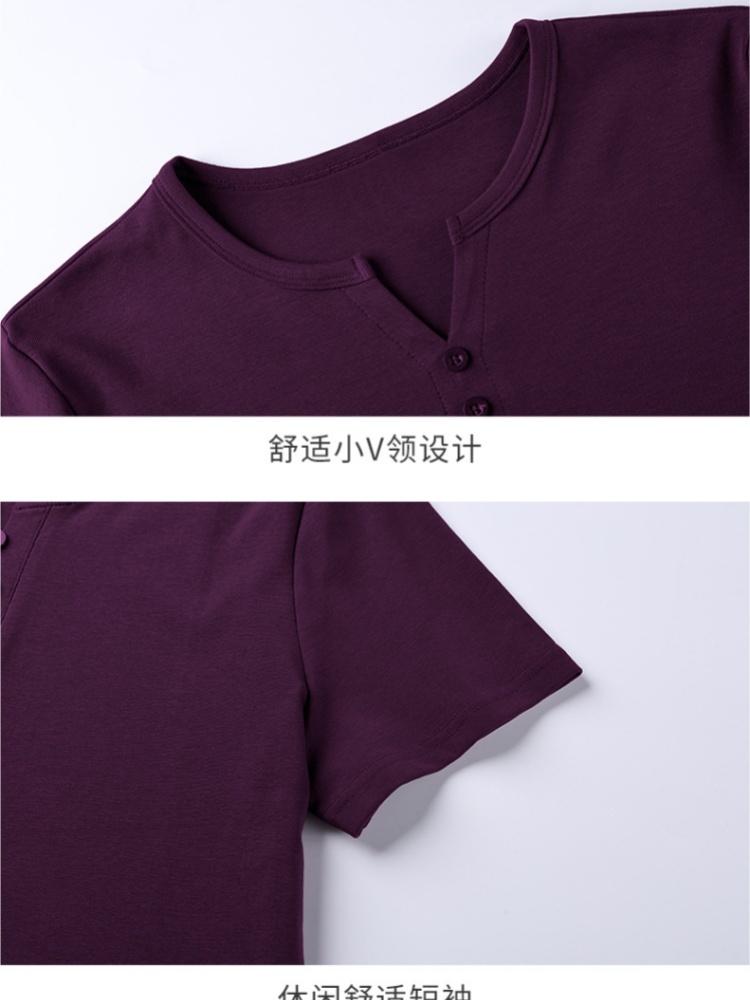 【92精梳棉】轩凌子小V领正肩短袖T恤XS92524011·深花灰