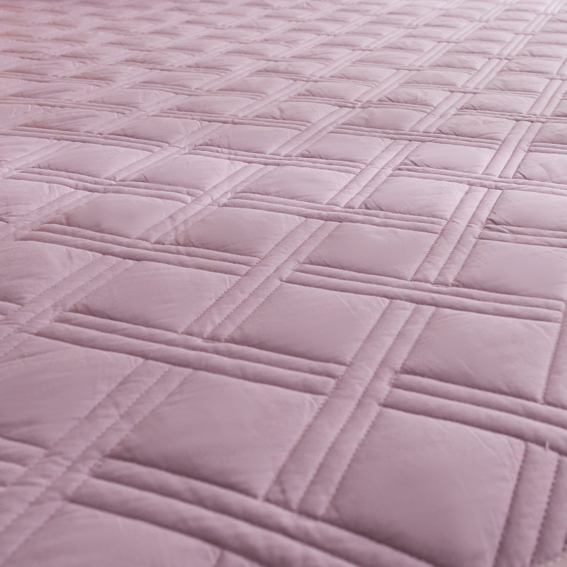 KATES HOME全棉绗缝纯色三层夹棉床笠三件套·紫粉