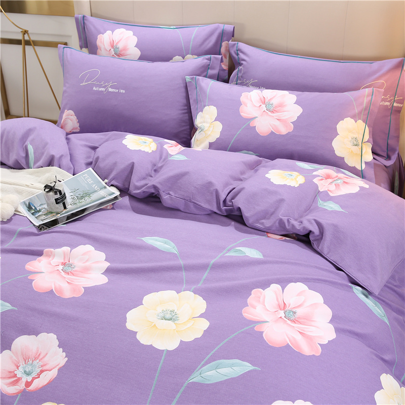 KATES HOME全棉新款加厚磨毛印花四件套·蔷薇花园-紫
