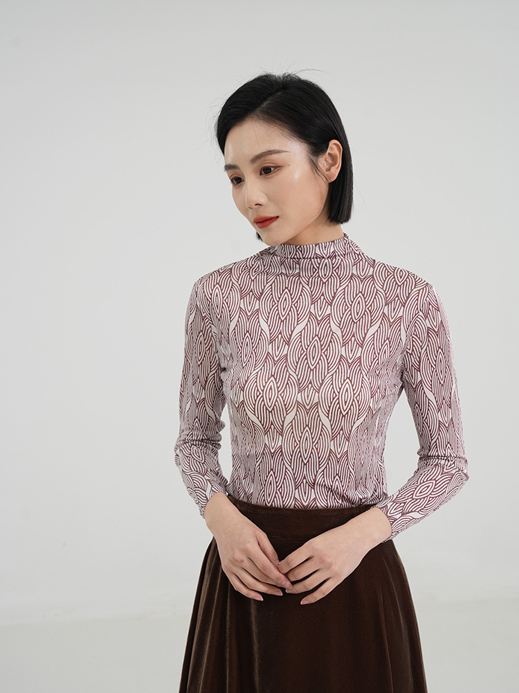 阙兰绢100桑蚕丝时尚百搭上衣·咖色