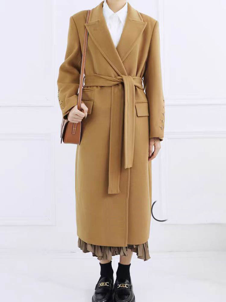 品牌款英伦风气质中长款超细澳羊毛单面羊毛大衣·驼色