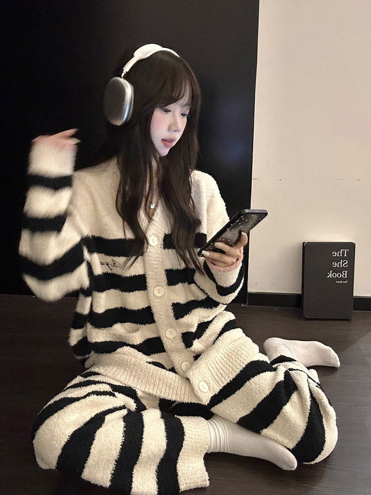 丽鸟儿新款韩版甜美少女简约条纹睡衣家居服·FSZY-韩版甜美少女图片色