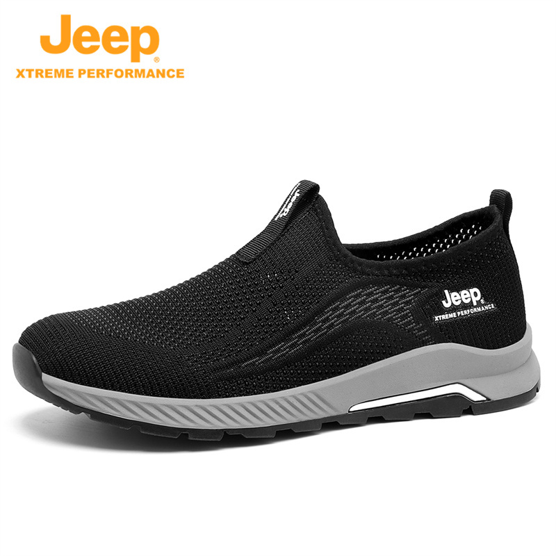 jeep一脚蹬男鞋新款透气休闲运动轻便软底防滑P221291204·黑色