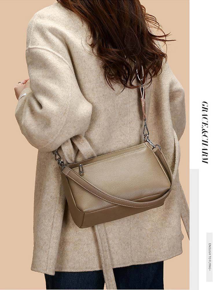 头层牛皮双背带大容量单肩包斜挎包2257#·灰色