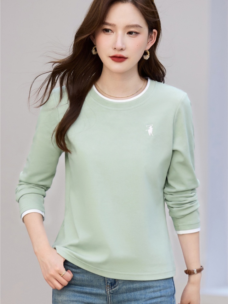 【92精梳棉】轩凌子撞色领袖长袖T恤XS82430125·安可拉红