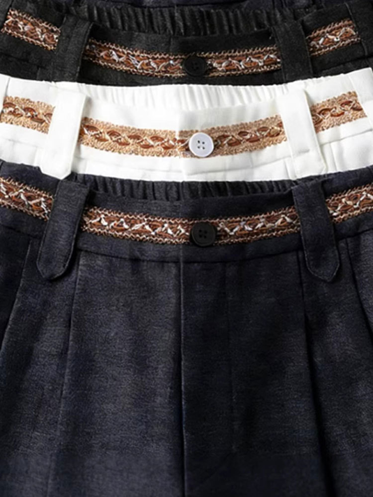 复古装饰高腰垂感休闲裤8838#·象牙白