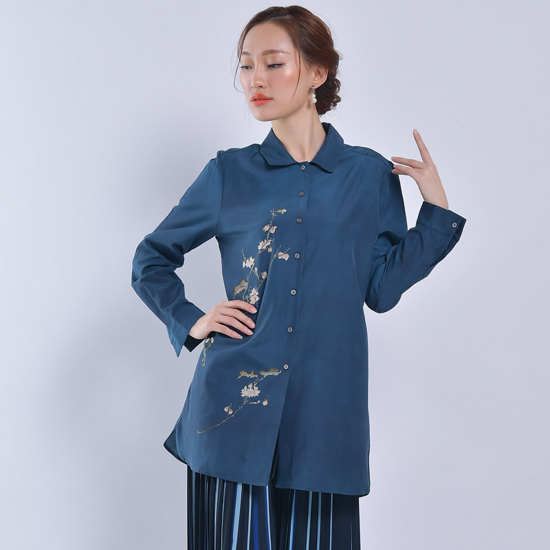 尚街 中国风印花长袖衬衫(SJ18151005)·蓝色