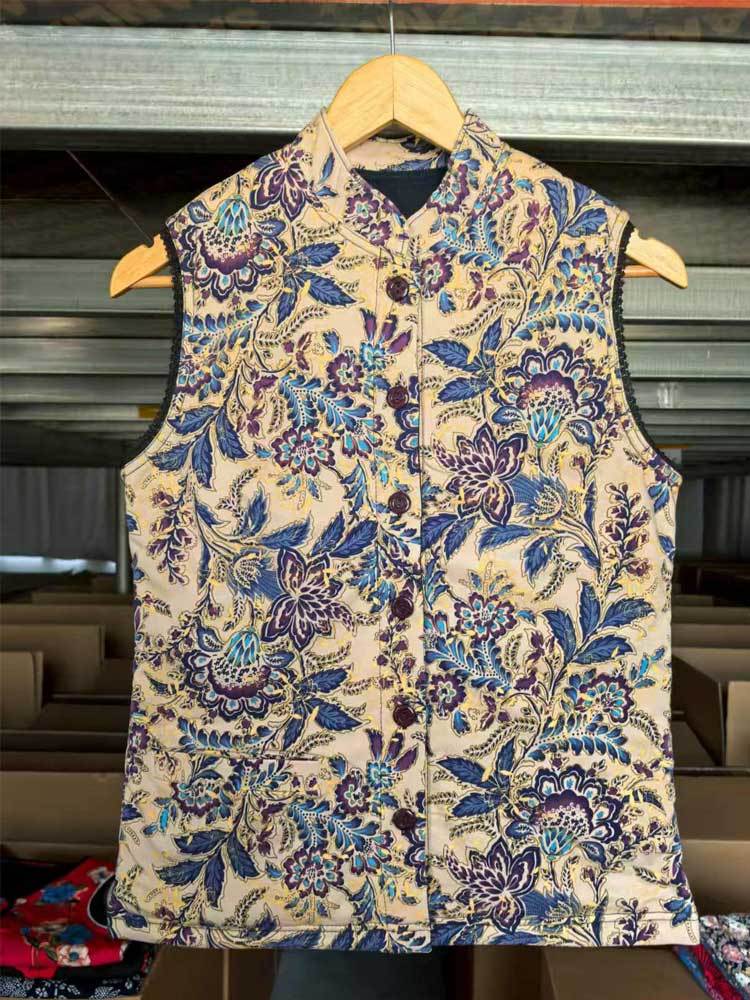 【紫铃兰】立领款95棉桑蚕丝填充马甲（6224）·默认