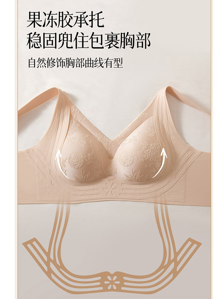 新款国风提花软支撑提拉舒适聚拢排扣无钢圈内衣·粉底肤