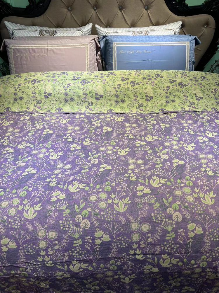 晚森色织提花双层纱床单245X250·紫色