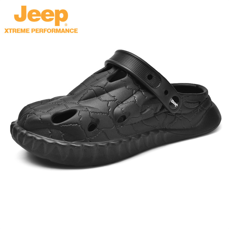 jeep洞洞鞋男夏季透气厚底凉鞋踩屎感P230MTX224·黑色