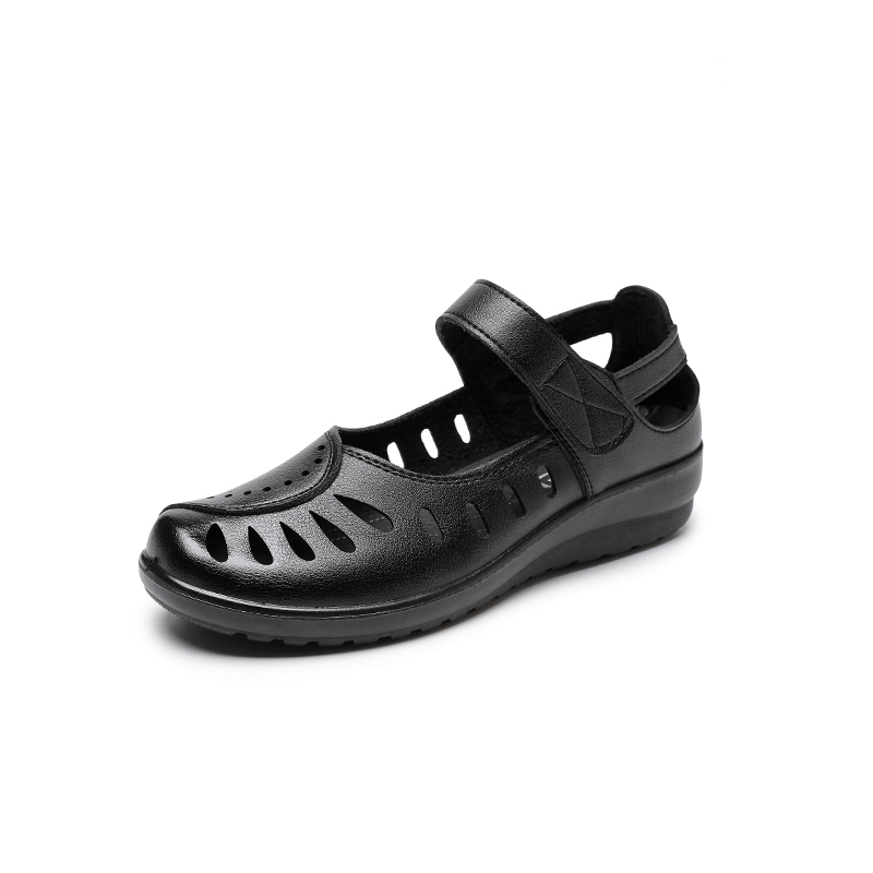 【不挤脚不捂脚】纪珀尼真皮包头洞洞鞋编织单鞋JPN5006·黑色