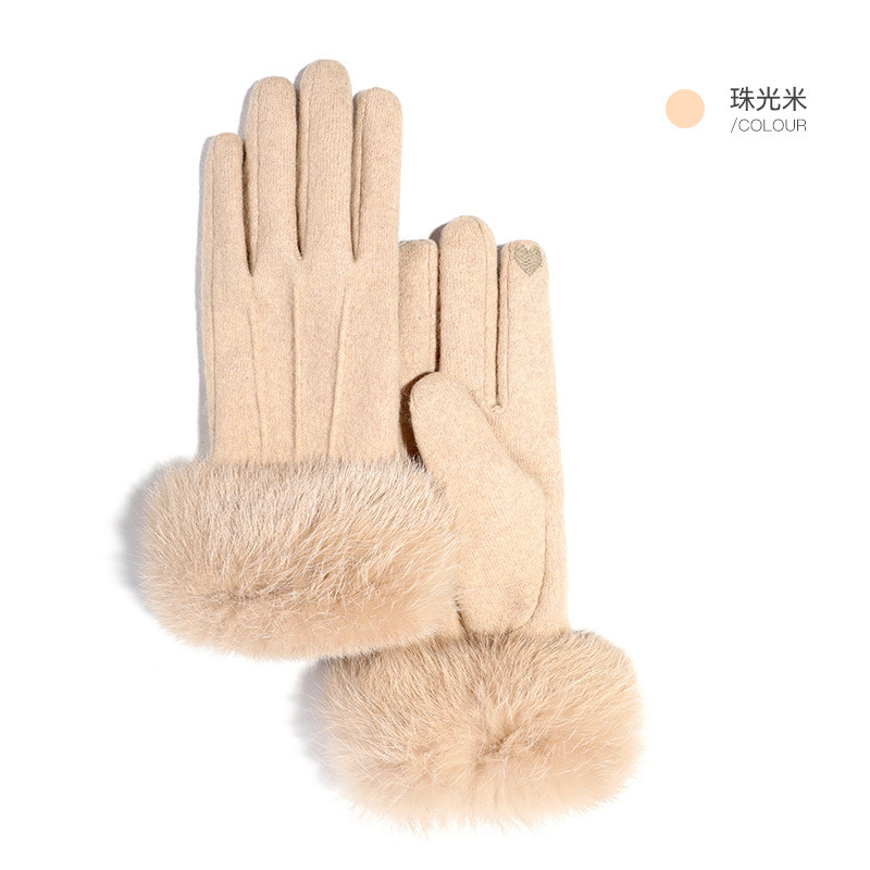 羊绒兔毛触屏双层保暖防寒时尚手套·珠光米