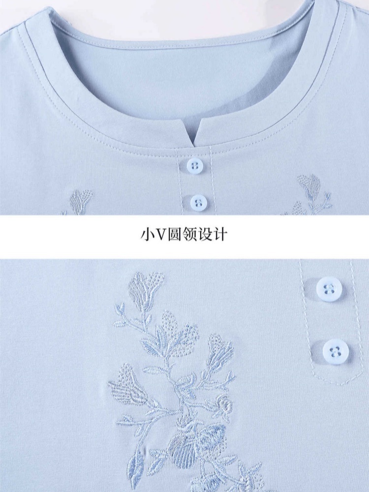 【93精梳棉】轩凌子温柔花卉绣花T恤XS82620263·宝蓝色