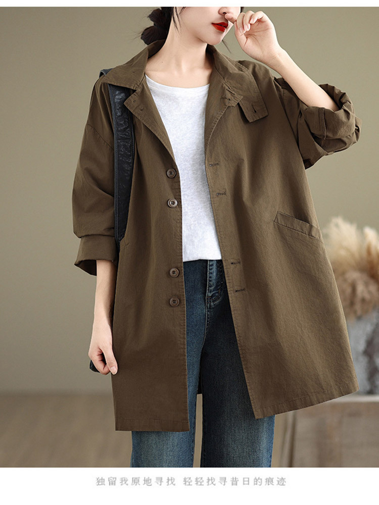 新款棉质宽松显瘦百搭中长款风衣外套·黑色