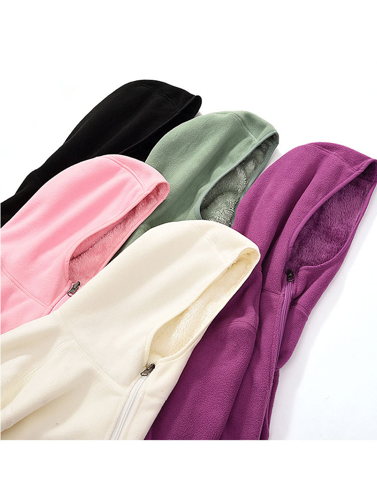 【双面绒】摇粒绒珊瑚绒加厚连帽拉链外套·紫色