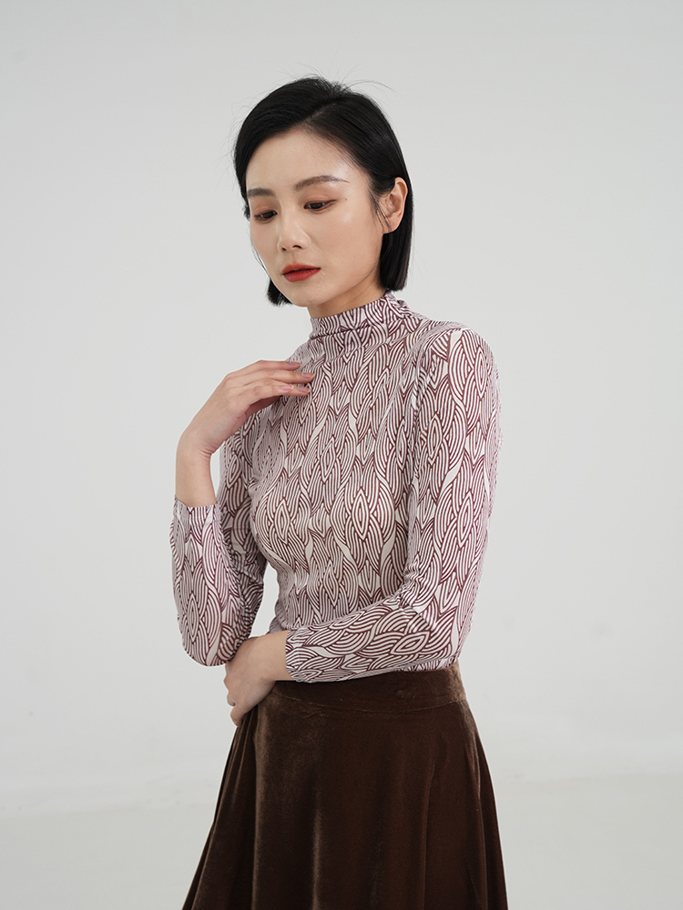 阙兰绢100桑蚕丝时尚百搭上衣·咖色