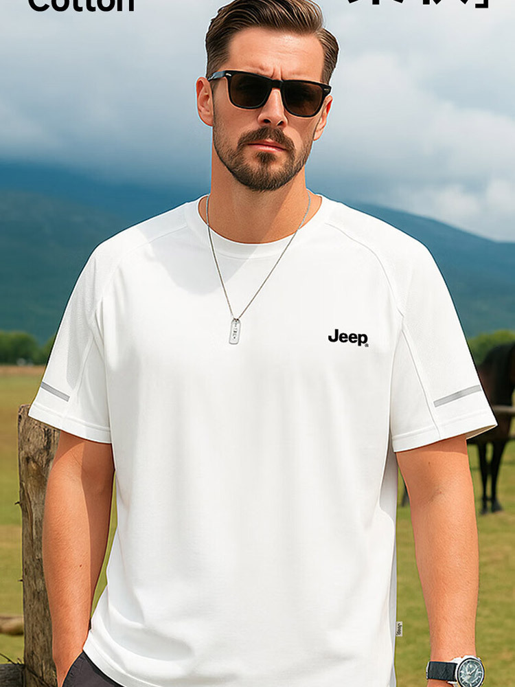 Jeep（吉普）新品凉爽男装短袖t恤弹力半袖P85EMKT810·白色