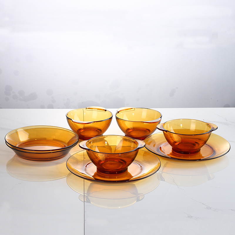 多莱斯DURALEX 法国进口轻奢精致玻璃餐具碗碟套装家用 四人8件套·琥珀色