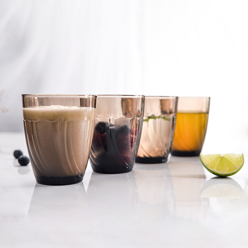 多莱斯法国进口钢化玻璃水杯饮料杯螺纹款两只装·咖啡色