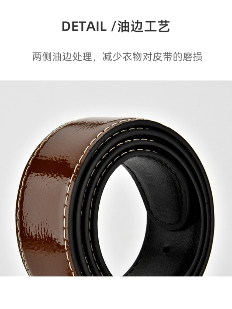 杜鹃鸟漆面牛皮宽版方扣腰带38027·焦糖