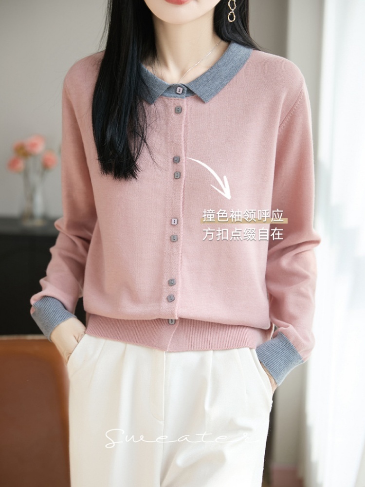 【精纺羊毛】特舒撞色翻领针织开衫ts-486·深灰色