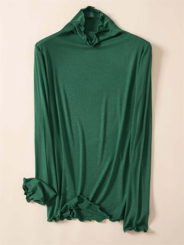 纤丝鸟打底衫女士半高领打底衫·绿色