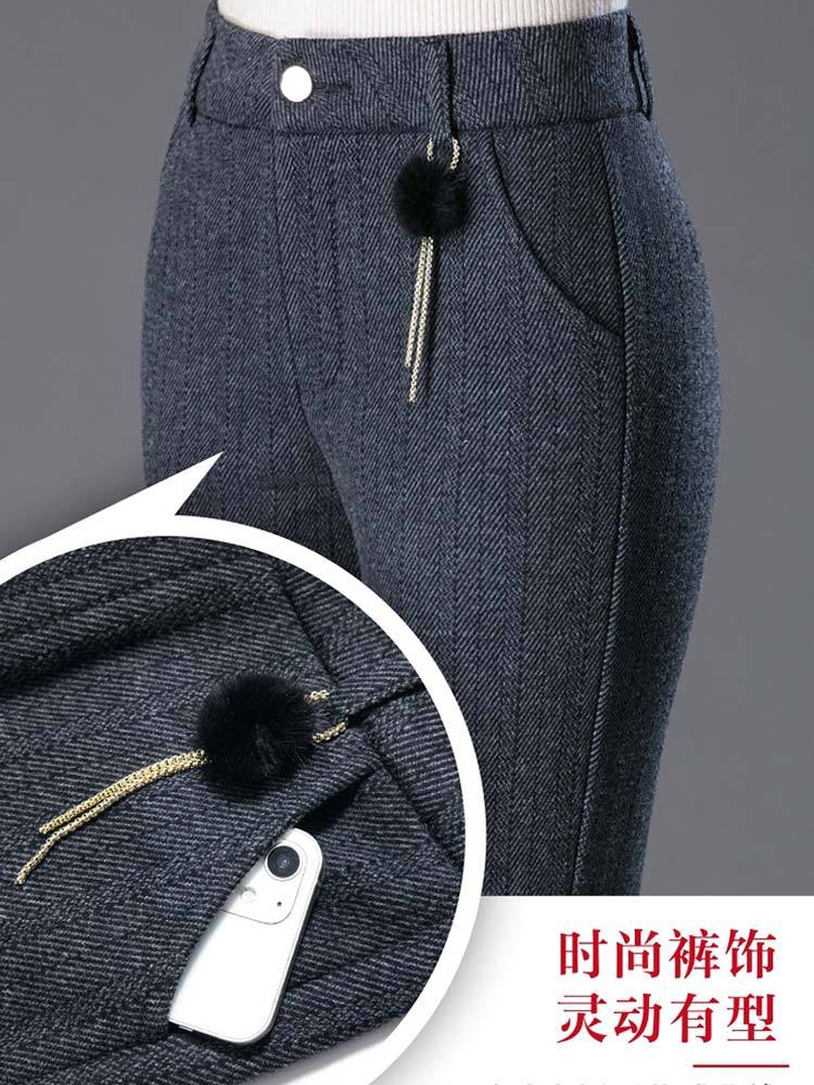羊毛呢高腰深裆加绒保暖小直筒裤2385#·灰色