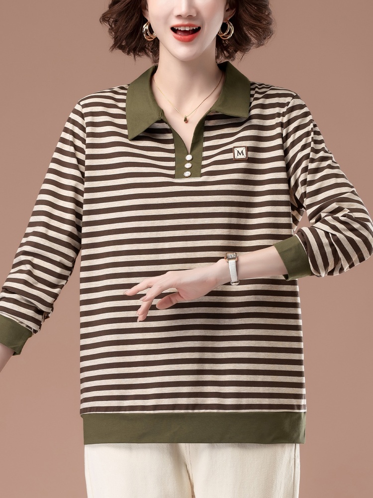 凯诗帕条纹翻领T恤6436·深咖