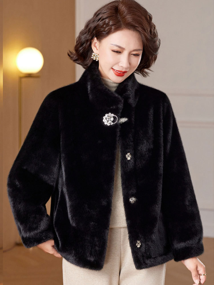 时尚皮毛一体绒气质显瘦立领保暖外套·咖色