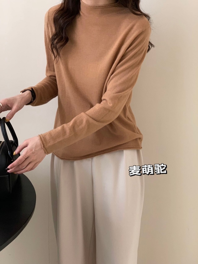 锦超细美丽诺羊毛精纺卷边半高领羊毛衫22175S·麦萌驼