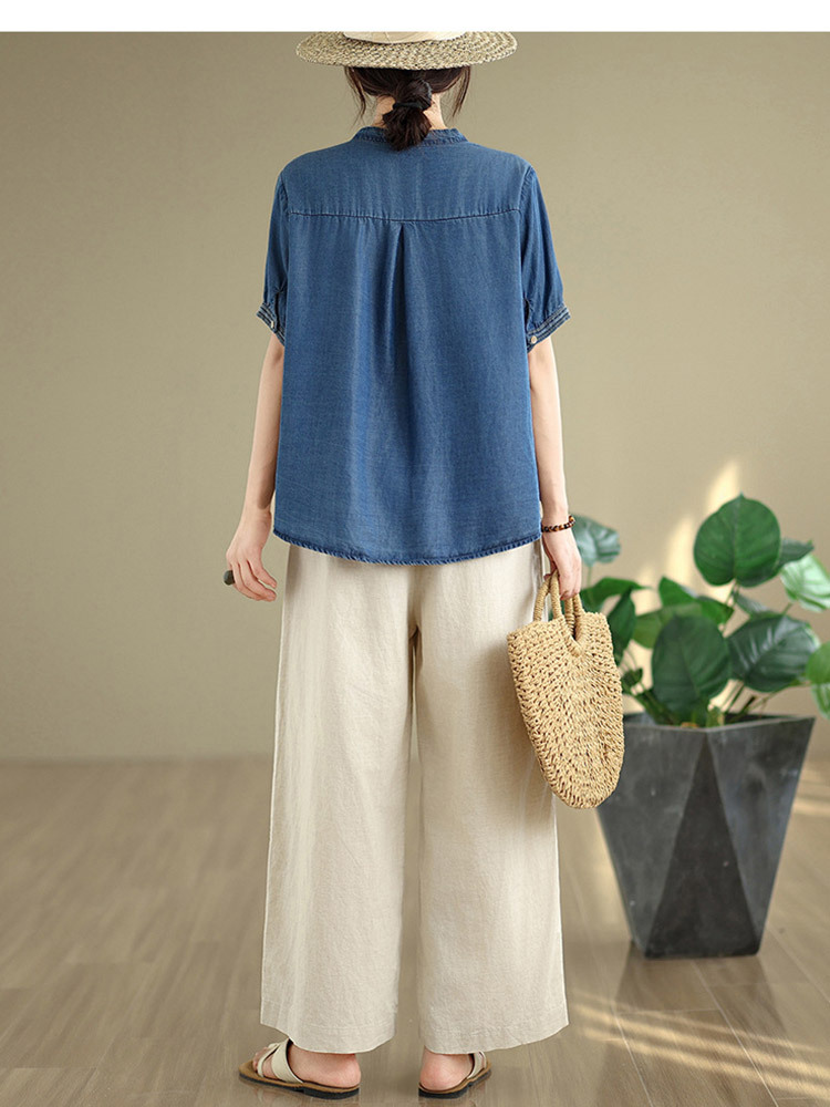 天丝棉刺绣文艺复古大码显瘦气质短袖·图片色