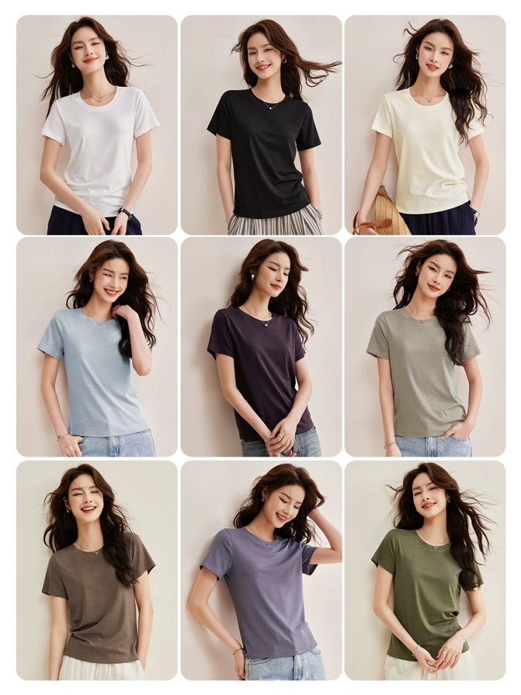 【天丝亚麻】修娴修身简约圆领T恤M683·白色