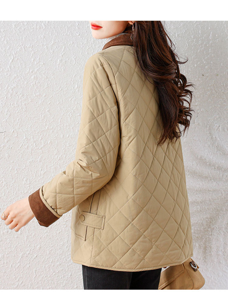 时尚新款撞色拼接巴恩风保暖百搭棉服·卡其色