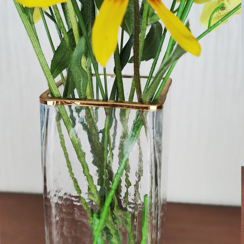 两支装景璃苑方口花瓶摆件客厅插花北欧轻奢金边透明玻璃花器·1