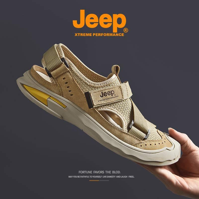 jeep吉普包头凉鞋男潮新款夏季外穿J111291539·沙色（皮鞋码）