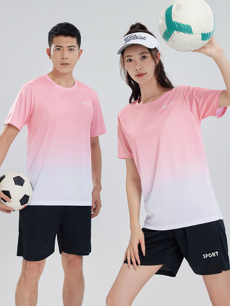【速干短袖+五分裤/男女同款】时尚透气户外运动弹力舒展套装·粉红色