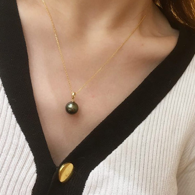 明益珠宝18K金黑珍珠吊坠9-10MM