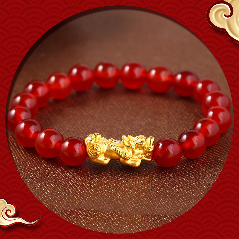 兆亮珠宝 貔貅 黄金转运珠正品3d硬金手链串珠足金999路路通